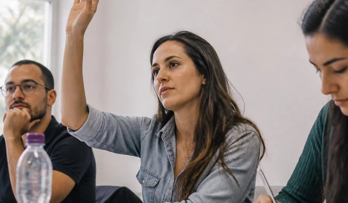 Duas pessoas preparando a próxima rodada com caderno e marca-texto na mão